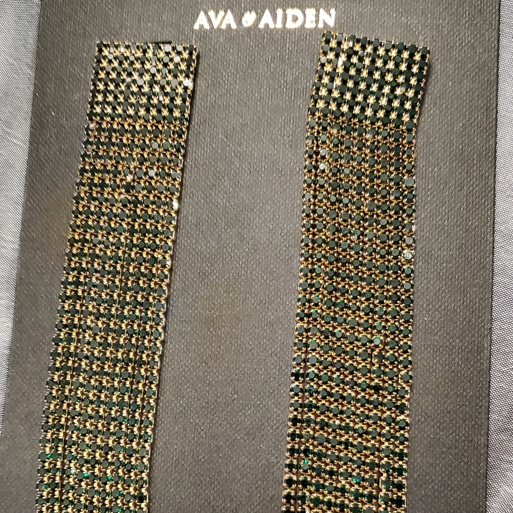 Ava & Aiden green rhinestone tassel drop earrings
